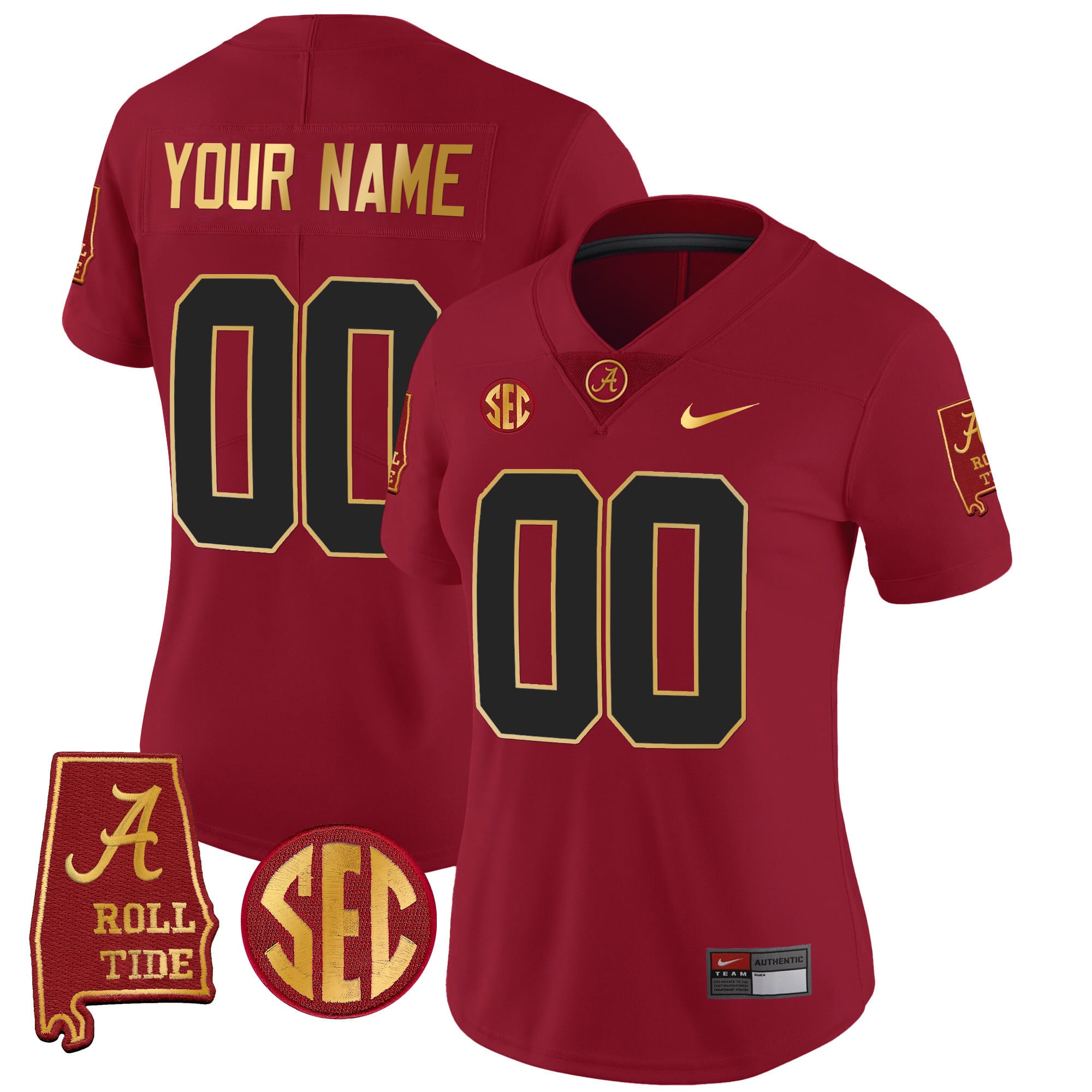 Alabama Crimson Tide Gold Trim Vapor Custom Jersey V2 - Alabama Map - All Stitched