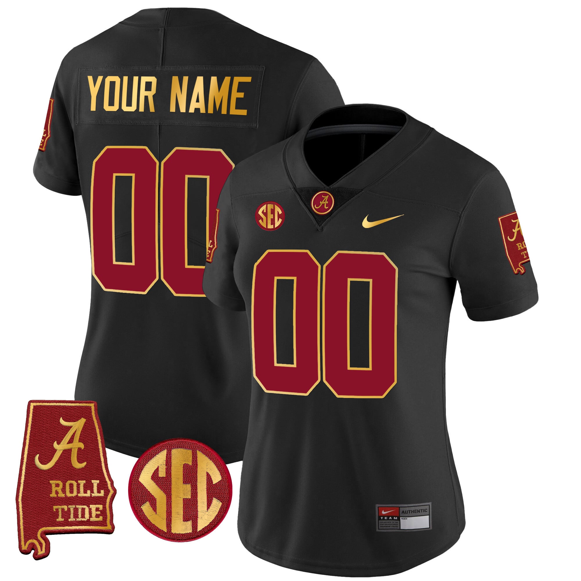 Alabama Crimson Tide Gold Trim Vapor Custom Jersey V2 - Alabama Map - All Stitched